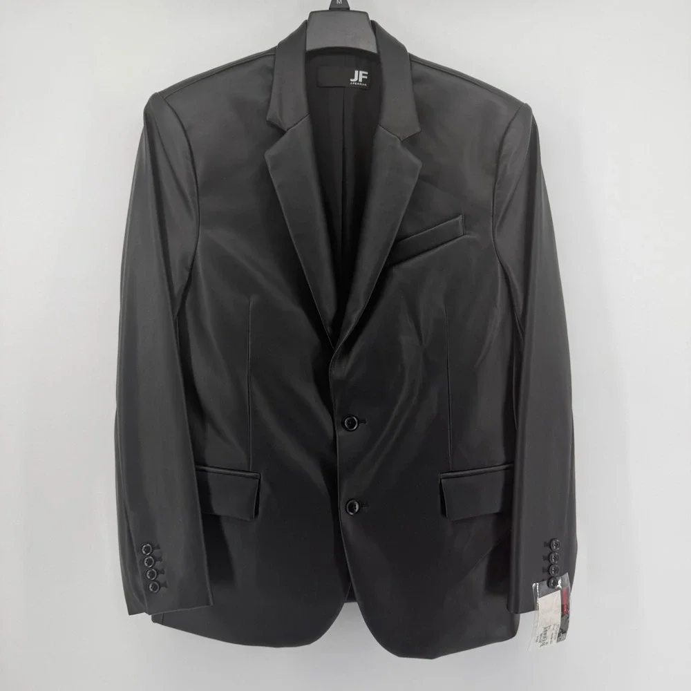 J.Ferrar Blazer Mens Medium Black Faux Leather Slim Fit Sport Coat 552-0786 New